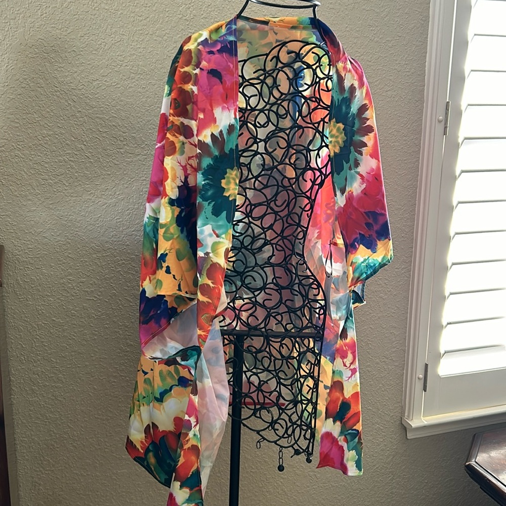 Floral Print Kimono Wrap Multi Color One Size